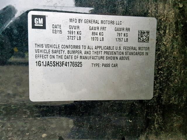 1G1JA5SH3F4176925 - 2015 CHEVROLET SONIC LS 黑色 照片 10