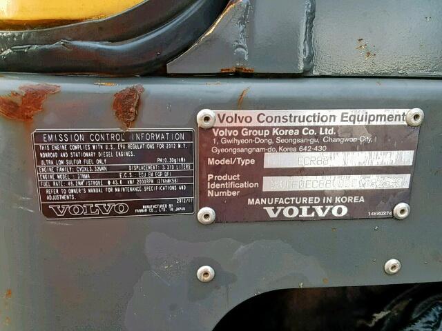 VCE0EC88V00015925 - 2012 VOLVO EXCAVATOR YELLOW photo 10