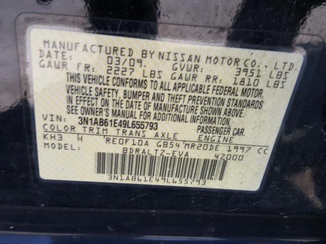 3N1AB61E49L655793 - 2009 NISSAN SENTRA 2.0 BLACK photo 10