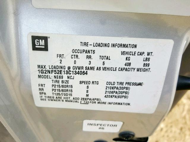 1G2NF52E13C134064 - 2003 PONTIAC GRAND AM S SILVER photo 10