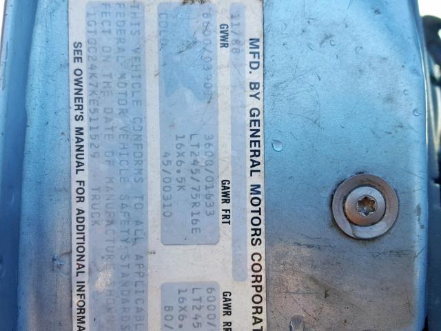 1GTGC24K7KE511529 - 1989 GMC SIERRA C25 BLUE photo 10