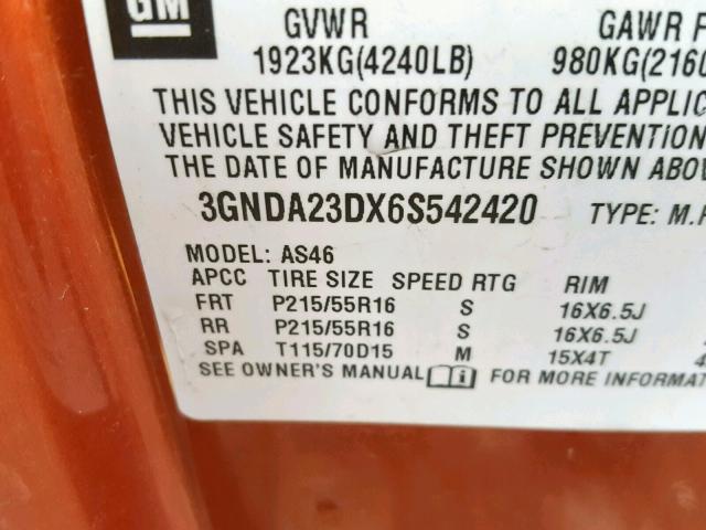 3GNDA23DX6S542420 - 2006 CHEVROLET HHR LT ORANGE photo 10