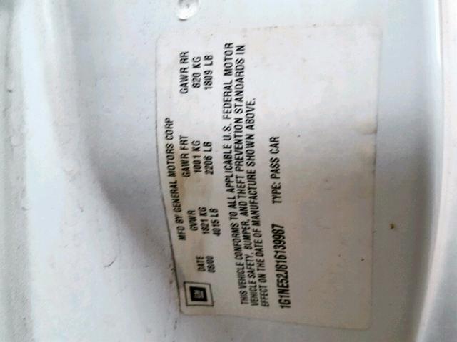 1G1NE52J816139987 - 2001 CHEVROLET MALIBU LS Ağ foto 10