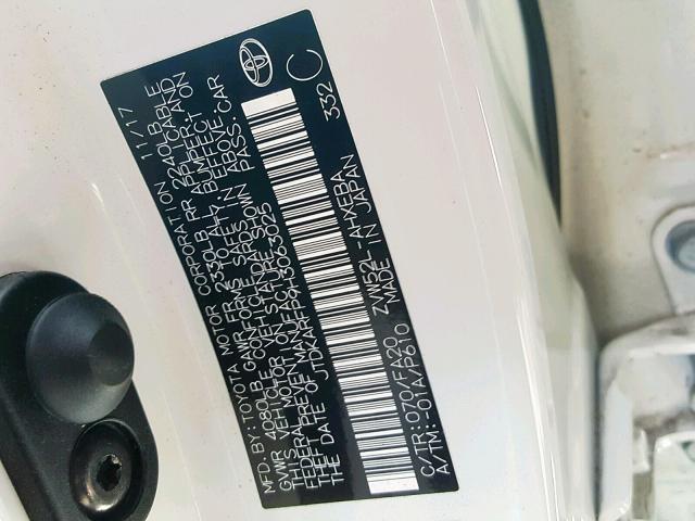 JTDKARFP9H3063025 - 2017 TOYOTA PRIUS PRIM თეთრი ფოტო 10