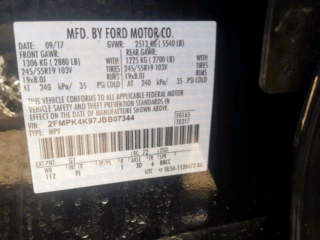 2FMPK4K97JBB07344 - 2018 FORD EDGE TITAN BLACK photo 10