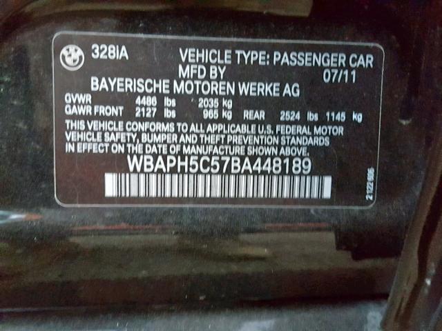 WBAPH5C57BA448189 - 2011 BMW 328 I SULE BLACK photo 10