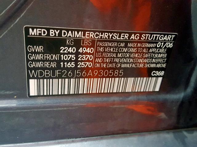 WDBUF26J56A930585 - 2006 MERCEDES-BENZ E 320 CDI GRAY photo 10