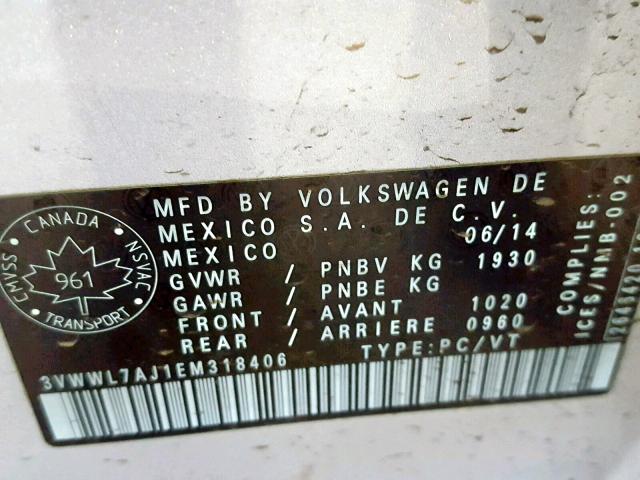 3VWWL7AJ1EM318406 - 2014 VOLKSWAGEN JETTA TDI GRAY photo 10