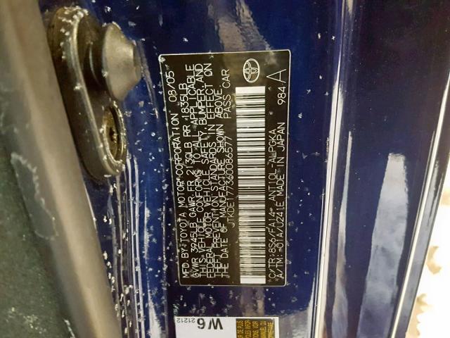 JTKDE177360086577 - 2006 TOYOTA SCION TC ლურჯი ფოტო 10