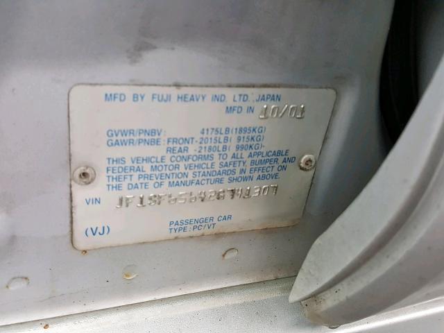 JF1SF65642G741307 - 2002 SUBARU FORESTER S ვერცხლისფერი ფოტო 10