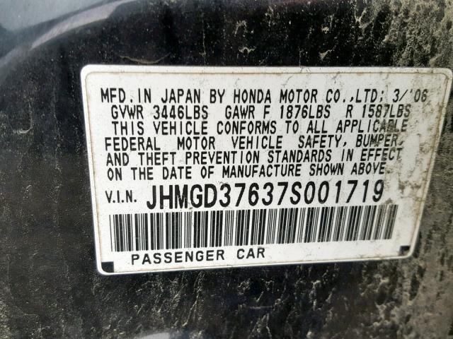 JHMGD37637S001719 - 2007 HONDA FIT S 黑色 照片 10
