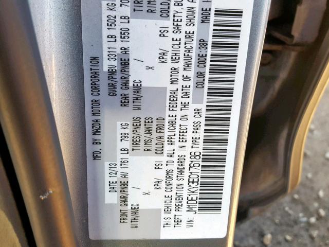 JM1DE1KY3E0176186 - 2014 MAZDA MAZDA2 SPO GRAY photo 10