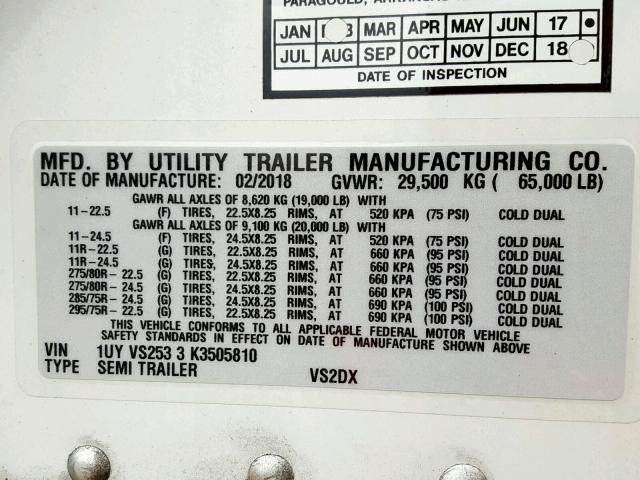 1UYVS2533K3505810 - 2019 UTILITY TRAILER WHITE photo 10