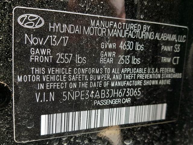 5NPE34AB3JH673065 - 2018 HYUNDAI SONATA SPO BLACK photo 10