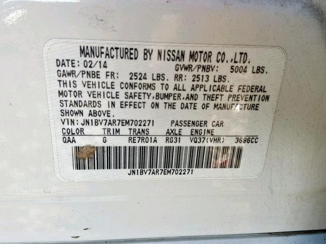 JN1BV7AR7EM702271 - 2014 INFINITI Q50 BASE WHITE photo 10