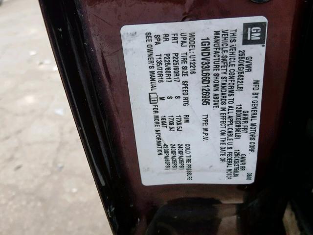 1GNDV33L66D126995 - 2006 CHEVROLET UPLANDER L Tünd qırmızı foto 10