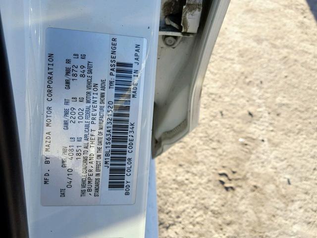 JM1BL1S63A1321520 - 2010 MAZDA 3 S WHITE photo 10