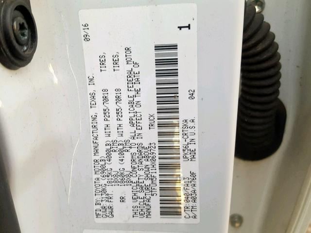 5TFUM5F11HX069723 - 2017 TOYOTA TUNDRA DOU WHITE photo 10