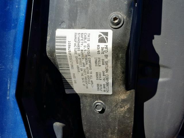 1G8AJ52F33Z171061 - 2003 SATURN ION LEVEL BLUE photo 10
