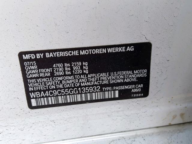 WBA4C9C55GG135932 - 2016 BMW 428 XI WHITE photo 10