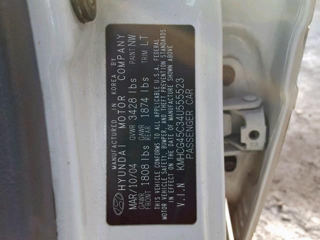 KMHCG45C34U555523 - 2004 HYUNDAI ACCENT GL WHITE photo 10