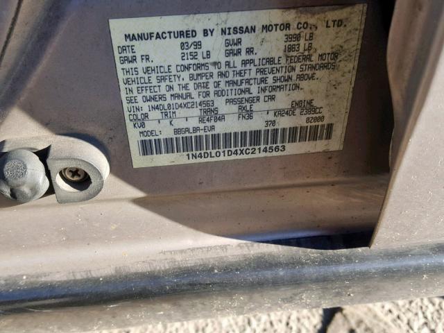 1N4DL01D4XC214563 - 1999 NISSAN ALTIMA XE SILVER photo 10