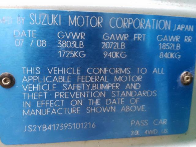 JS2YB417395101216 - 2009 SUZUKI SX4 TOURIN BLUE photo 10