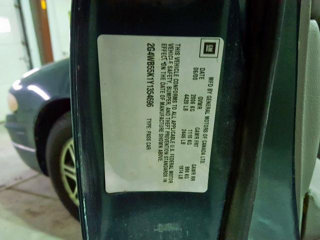 2G4WB55K1Y1354696 - 2000 BUICK REGAL LS GREEN photo 10