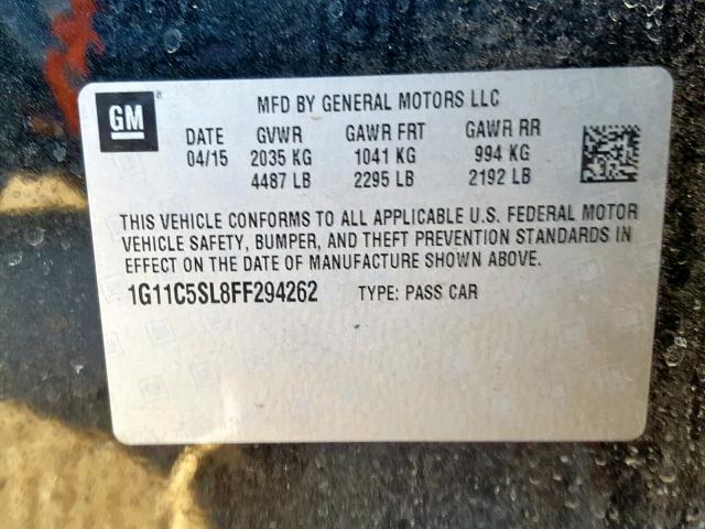 1G11C5SL8FF294262 - 2015 CHEVROLET MALIBU 1LT BLACK photo 10