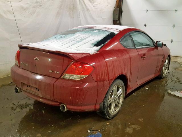 KMHHN65F26U230771 - 2006 HYUNDAI TIBURON GT RED photo 4