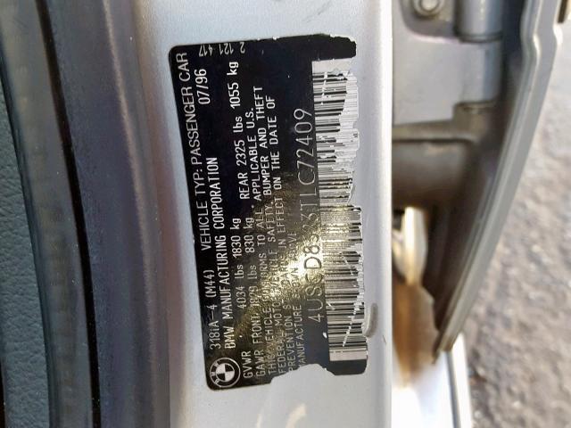 4USCD8323TLC72409 - 1996 BMW 318 I AUTO SILVER photo 10