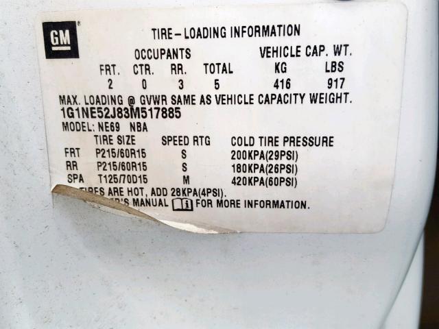 1G1NE52J83M517885 - 2003 CHEVROLET MALIBU LS თეთრი ფოტო 10