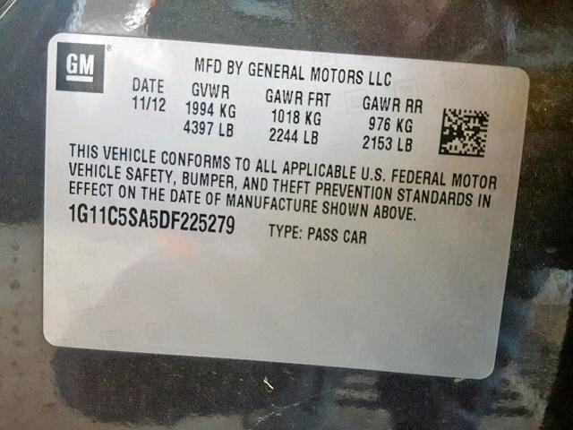 1G11C5SA5DF225279 - 2013 CHEVROLET MALIBU 1LT 灰色 照片 10