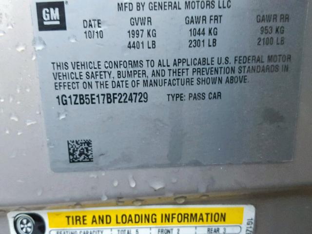 1G1ZB5E17BF224729 - 2011 CHEVROLET MALIBU LS ოქროსფერი ფოტო 10