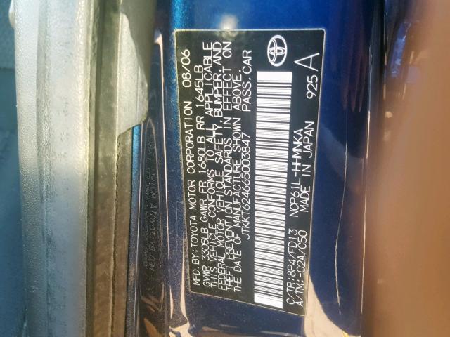 JTKKT624665003847 - 2006 TOYOTA SCION XA BLUE photo 10