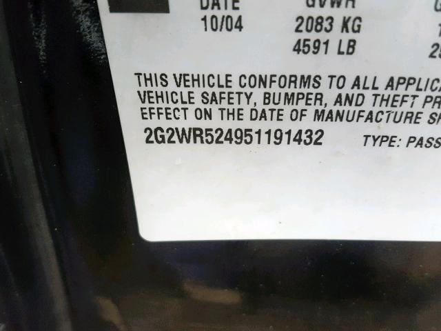 2G2WR524951191432 - 2005 PONTIAC GRAND PRIX BLACK photo 10