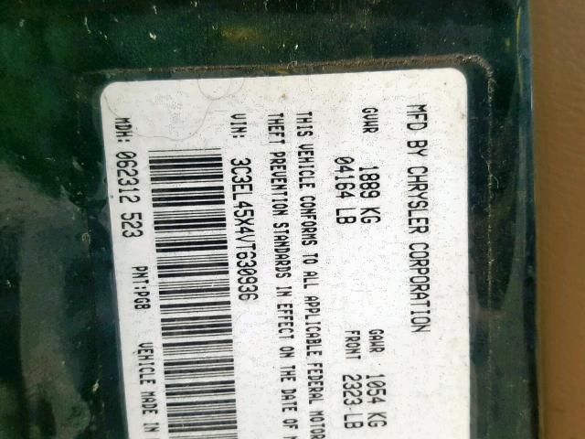 3C3EL45X4VT630936 - 1997 CHRYSLER SEBRING JX GREEN photo 10