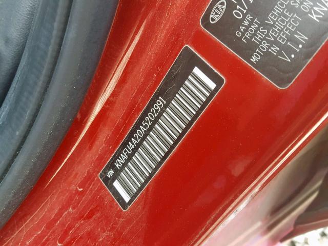 KNAFU4A20A5202991 - 2010 KIA FORTE EX RED photo 10