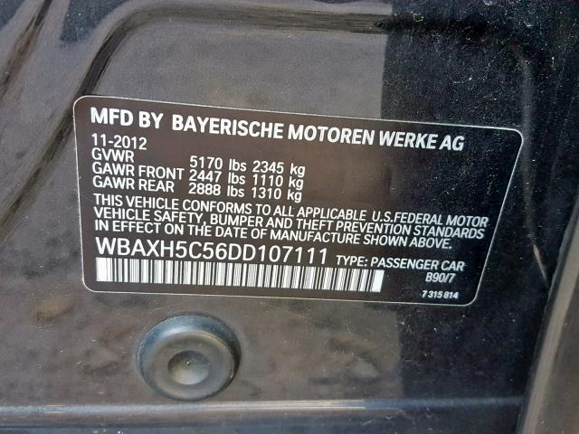 WBAXH5C56DD107111 - 2013 BMW 528 XI GRAY photo 10