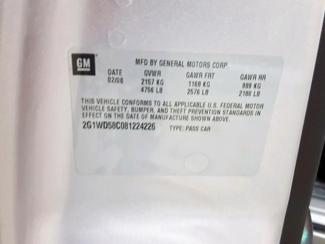 2G1WD58C081224226 - 2008 CHEVROLET IMPALA SUP ვერცხლისფერი ფოტო 10