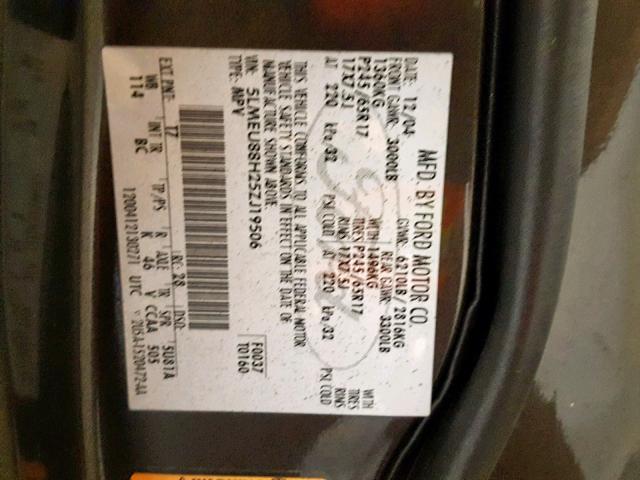 5LMEU88H25ZJ19506 - 2005 LINCOLN AVIATOR 石墨色 照片 10