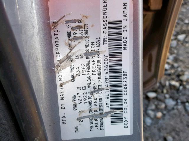 JM1BL1K47B1436007 - 2011 MAZDA SPEED 3 GRAY photo 10