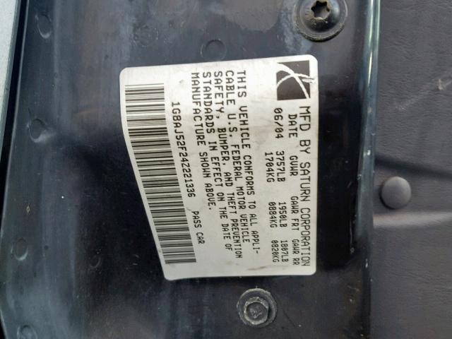 1G8AJ52F24Z221336 - 2004 SATURN ION LEVEL GRAY photo 10