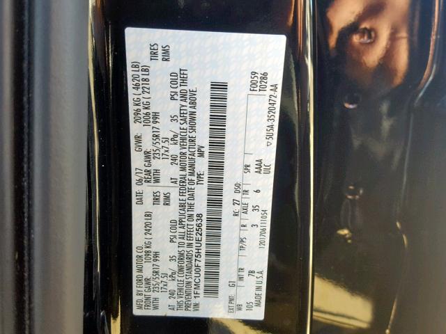 1FMCU0F75HUE25638 - 2017 FORD ESCAPE S BLACK photo 10