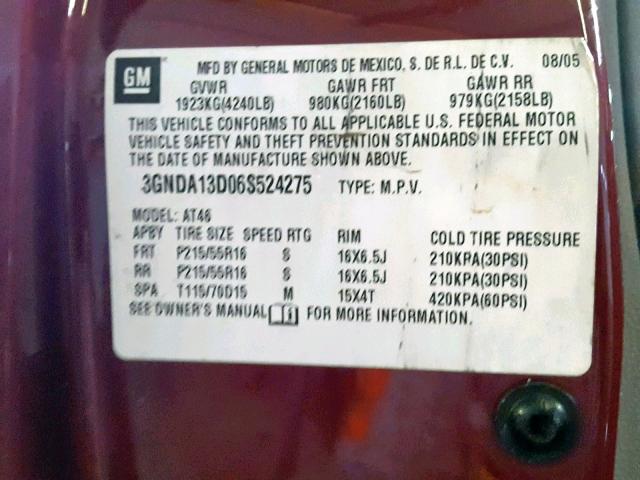 3GNDA13D06S524275 - 2006 CHEVROLET HHR LS RED photo 10