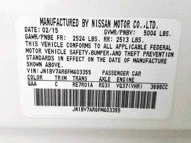 JN1BV7AR6FM403355 - 2015 INFINITI Q50 BASE WHITE photo 10