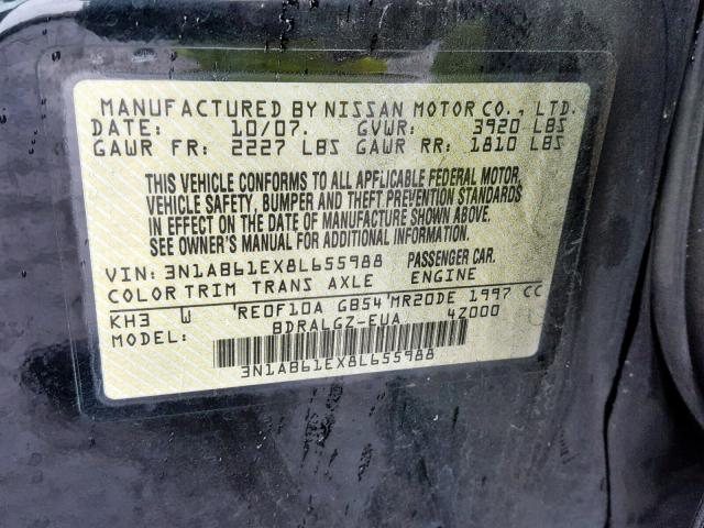 3N1AB61EX8L655988 - 2008 NISSAN SENTRA 2.0 BLACK photo 10