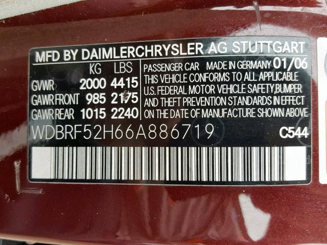 WDBRF52H66A886719 - 2006 MERCEDES-BENZ C GENERATI BURGUNDY photo 10