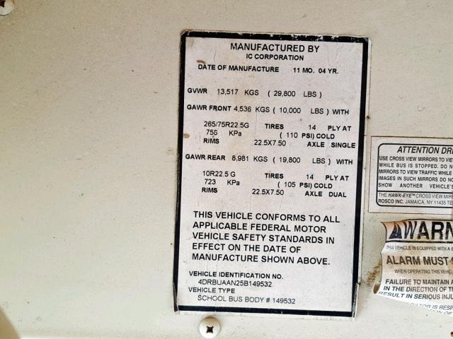 4DRBUAAN25B149532 - 2005 IC CORPORATION 3000 黄色 照片 10