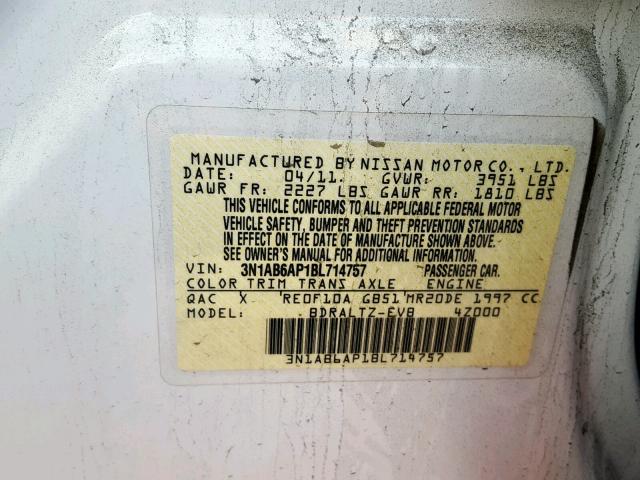 3N1AB6AP1BL714757 - 2011 NISSAN SENTRA 2.0 WHITE photo 10